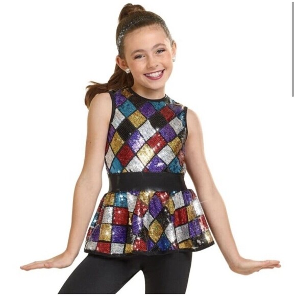 Curtain Call Kaleidoscope Jazz, Tap, Dance Costume Child's CME 7/8 Sequin Peplum - Picture 7 of 10